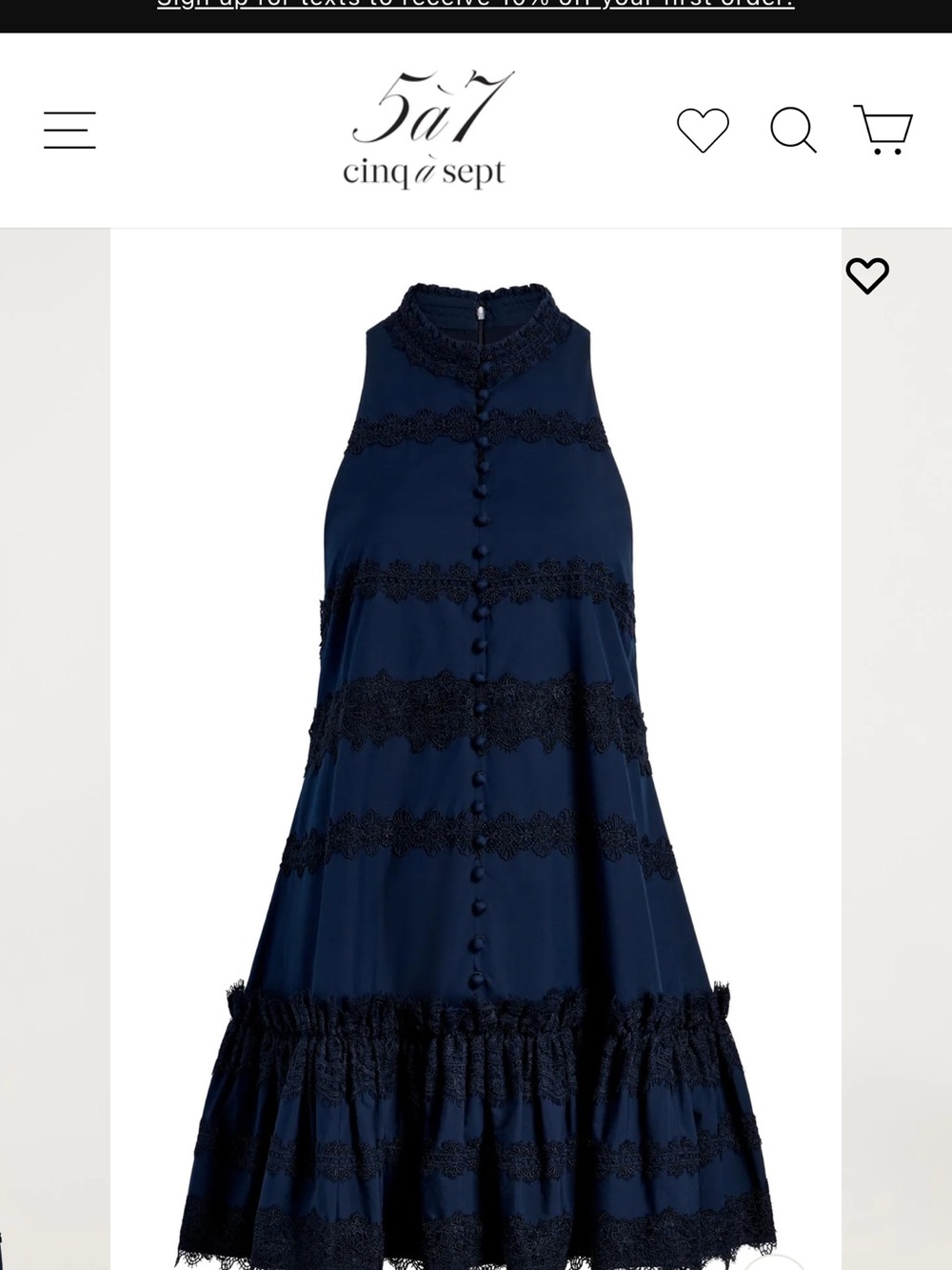 cinq a sept Navy Lace-Trim High-Neck Sleeveless Dress